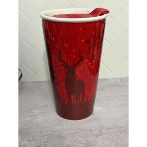 Tim Hortons 2017 Red Deer Stag Silhouette Ceramic Travel Mug with Lid 6.25 Inch